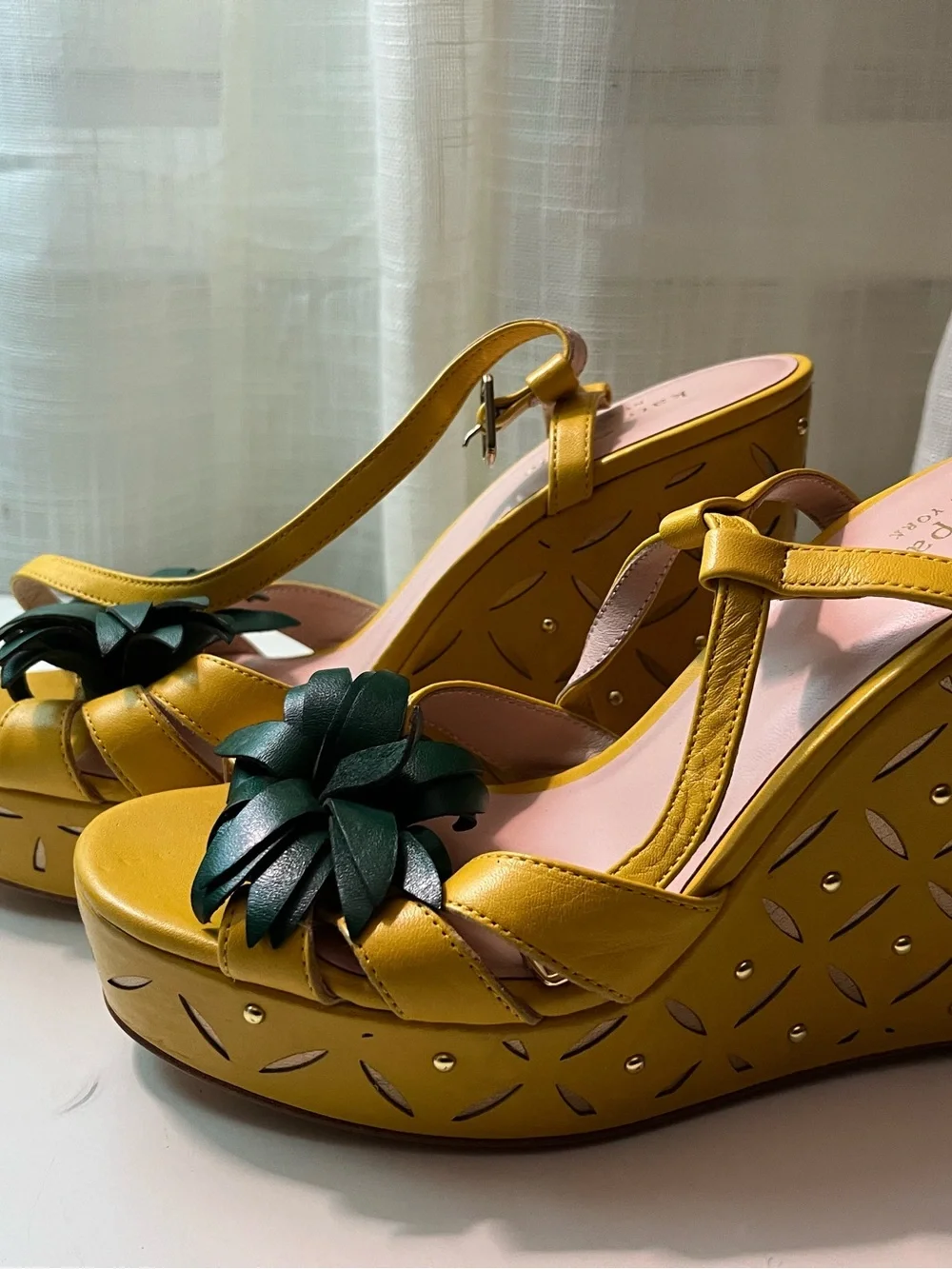 NEW Kate Spade Pineapple Design Yellow Strappy Platform Sandal